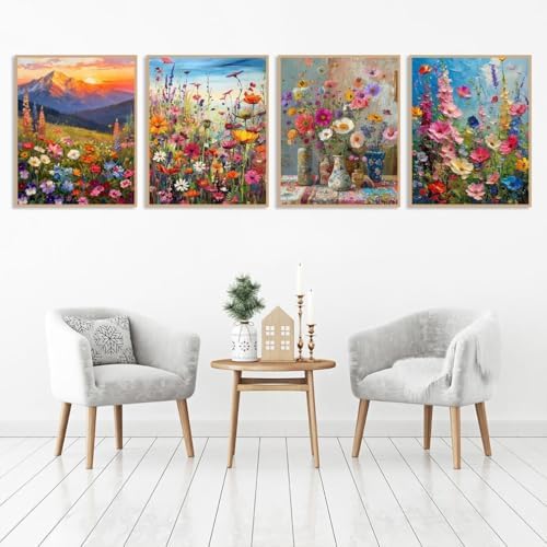 Clendo 4PCS Flowers Paint by Numbers Kit for Adults Beginner, Wild Floral Adult Paint by Number Kits on Canvas, Oil Painting Kit for Beginners Gift Home Wall Decor（12 * 16inch） - Image 6