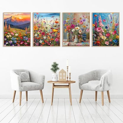 Clendo 4PCS Flowers Paint by Numbers Kit for Adults Beginner, Wild Floral Adult Paint by Number Kits on Canvas, Oil Painting Kit for Beginners Gift Home Wall Decor（12 * 16inch） - Image 6