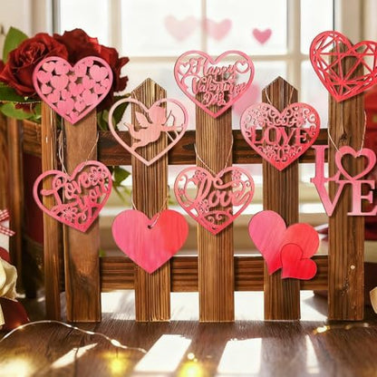 80PCS Wooden Heart Ornaments to Paint Valentine's Day Craft,10 Styles DIY Blank Unfinished Wood Heart Cutouts Ornament for Crafts Spring Tree Hanging Decorations Love - Image 6