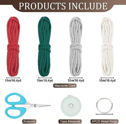 FREEBLOSS 4 Set Macrame Christmas Tree Kit With 4 Colors Cotton Cords, DIY Kit With Instruction, Ornaments for Christmas Tree Decor for Adults (DK-FB0005-24-US35) - Image 4