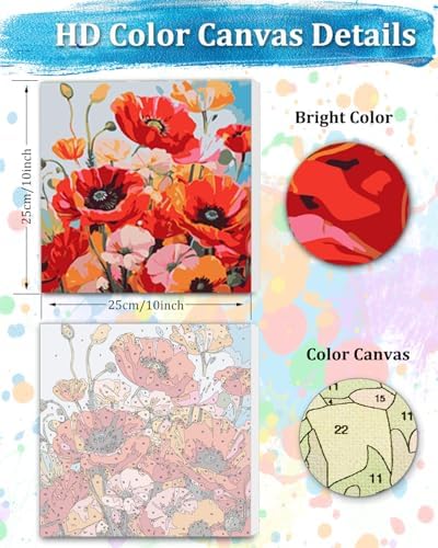 TOCARE Framed Paint by Numbers Kit for Adults Red Poppy Paint by Number Framed, Adult Paint by Number Kits on Canvas Framed Flowers for Home Wall Decor (10x10 Inch, Without Easel) - Image 2