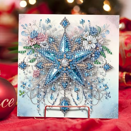 jinglinhh 6pcs Christmas Rose Flowers Ball Star Diamond Art Painting Greeting Cards with Envelopes, DIY Card Making Kits for Adults, Diamond Art Postcards Holiday Cards Craft Gifts - Image 7