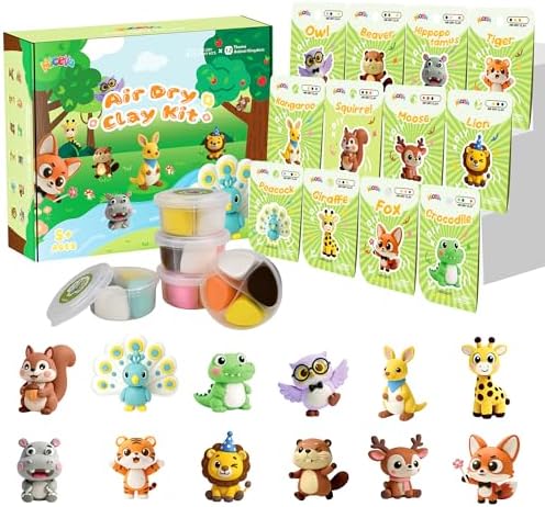 Air Dry Clay Kit, 12 Animals Modeling Clay for Kids, Model Magic Clay with Sculpting Tools, Safe & Non-Toxic, DIY Arts & Crafts School Projects, Home Party Favors (Clay Animals Kingdom kit) by Nicella