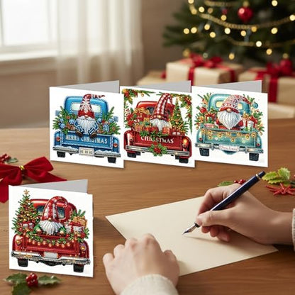 jinglinhh 6pcs Diamond Art Painting Christmas Truck Gnome Greeting Cards with Envelopes, DIY Card Making Kits for Adults, Diamond Art Christmas Cards for Birthday Holiday Postcards - Image 6