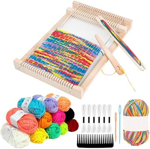 Wooden Weaving Loom Kit for Kids,Arts and Crafts Mini Weaving Loom with 13 roll Colorful Yarns,11.4" x 7.5" Hand-Knitting Frame Looms for Easy Weaving,Weaving Loom and Yarns for Beginners and Adults by Sawvolker