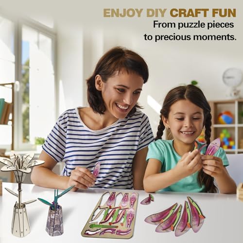 LYYHUWJIE 3D Flower Puzzle for Adults, Lily DIY Wooden Flower Crafts Set, Artificial Flower Model Kit to Assemble, Creative Adult Craft Kit for Women, Desk Decor & Mother’s Day Gift - Image 5