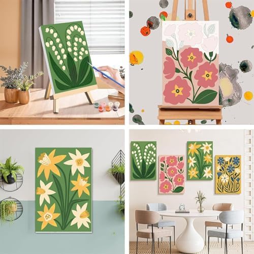 4 Pack Flower Paint by Numbers for Adults with Framed Canvas - Wooden Easel - Image 5