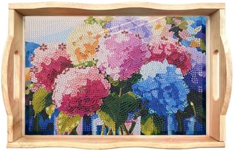 EWJRNSF 5D Diamond Painting Flowers Diamond Art Kits for Adults Wooden Serving Trays with Handles Big Gem Arts and Craft Gifts Trays Decor Gift Home Decor 7.8x11.8 Inches Hydrangea by EWJRNSFDiamondPainting