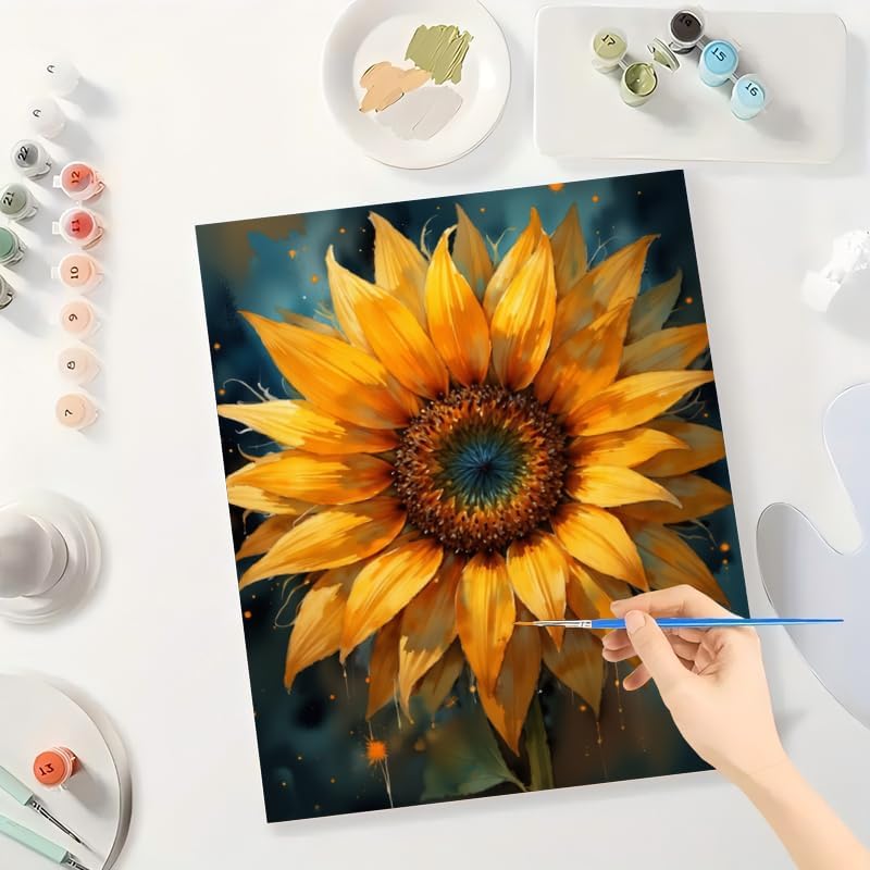 Floral Botanical Paint by Numbers Kit for Adults - DIY Close-Up Sunflower Portrait Painting on Canvas 16x20In, Acrylic Paint Set, Suitable for Beginners, Art for Home Decoration or Gifts - Image 3