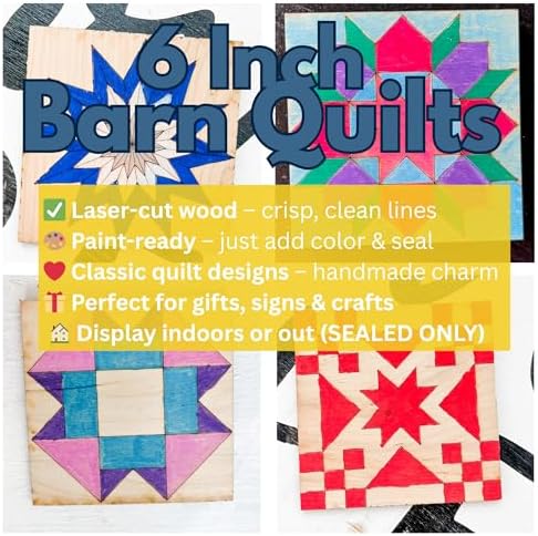 6" Barn Quilt Kit Set 4 | Starburst, Aesthetic Tri, Cottage Star, Swoon - Image 6