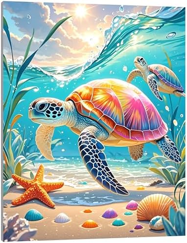 TINDAY Paint by Numbers Kit for Adults Paint by Number for Adults Beginner Sea Turtle Painting by Number for Adult on Canvas Acrylic Painting Wall Decor 16x20 in by TINDAYPaintbyNumberskit