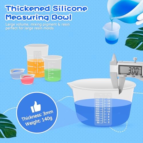 Silicone Resin Mixing Measuring Cups for Resin Supplies, 600ml/20oz Bowl, 250 & 100ml Thickened Reusable Silicone Cups for Epoxy Mixing, with Stir Sticks and Pipettes, Jewelry Making - Image 4