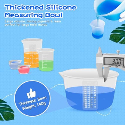 Silicone Resin Mixing Measuring Cups for Resin Supplies, 600ml/20oz Bowl, 250 & 100ml Thickened Reusable Silicone Cups for Epoxy Mixing, with Stir Sticks and Pipettes, Jewelry Making - Image 4