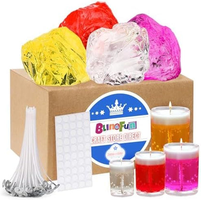 Blingfun Gel Wax for Candle Making with 4 pcs Jelly Wax,50pcs Candle Wicks & 50pcs Stickers Candle Wax for Candle Making,Handcraft Scented Candles Supplies by Blingfun