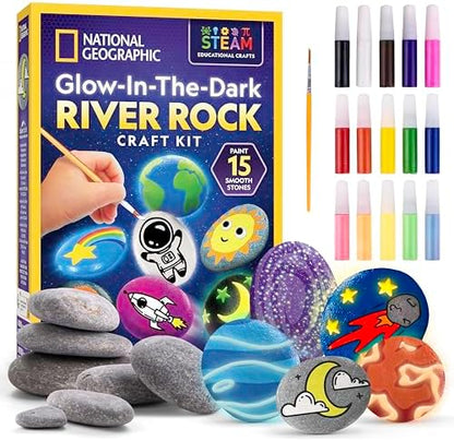 National Geographic Glow-in-the-Dark Rock Painting Craft Kit for Kids by BlueMarbleToys
