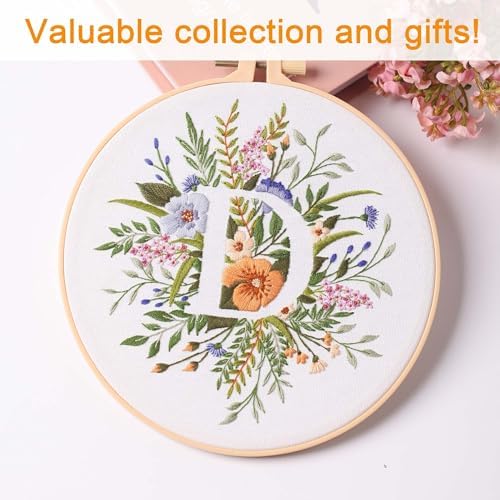 Harimau Letter D Pattern Embroidery Kit for Adult Beginners, Complete Starter Pack with 1 Hoop, Needles, Instruction Guide & Embroidery Stitch Video Tutorials - Image 5