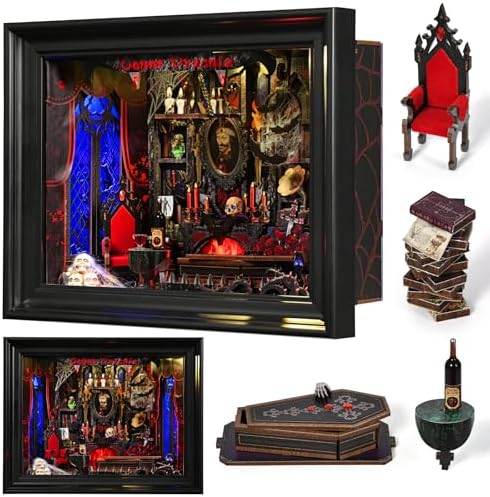 Book Nook Kit-3D Wooden Puzzle with LED Switch Control & Wall-Mountable Frame,DIY Miniature House for Beginners,Bookshelf/Tabletop/Wall Decor for Craft Lovers,Dollhouse Gift,Count Dracula - Image 2