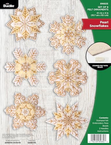 Bucilla Felt Applique 6 Piece Ornament Making Kit, Pearl Snowflakes, Perfect for Holiday DIY Arts and Crafts, 89682E by Bucilla