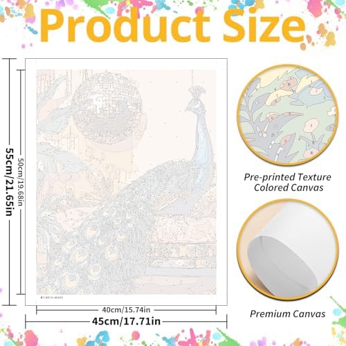Mandun Peacock Paint by Numbers Kit for Adults, 16x20 inch - Image 3