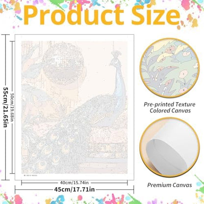 Mandun Peacock Paint by Numbers Kit for Adults, 16x20 inch - Image 3