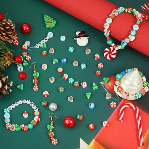 200 Christmas Polymer Clay Beads Charms for Making Bracelets, 10mm Cute Flat Spacer Clay Heishi Christmas Beads for Women Jewelry Making DIY - Image 4