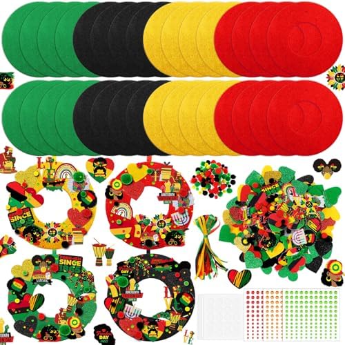 472 Pcs Juneteenth Wreath Craft Kits June 19th DIY Felt Craft African American Wreath Hanging Ornaments with Heart Candle Drum Sticker Decor for June 19th Freedom Independence Day Indoor Outdoor Decor by Wavwavw