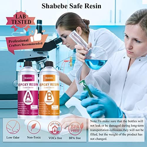 Shabebe Epoxy Resin, 64OZ Epoxy Resin Crystal Clear, Not-Yellowing No-Bubble, Self Leveling Easy Pour/Mix 1:1 Casting Kit & Coating for DIY Jewelry Making, Art Resina Clear Crafts, Molds, River Tables - Image 3