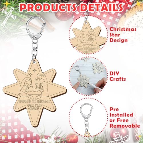 RattanView 24 Pack Star of Bethlehem Nativity Wooden Keychain Craft Kits - Image 3