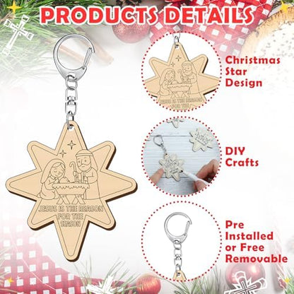 RattanView 24 Pack Star of Bethlehem Nativity Wooden Keychain Craft Kits - Image 3