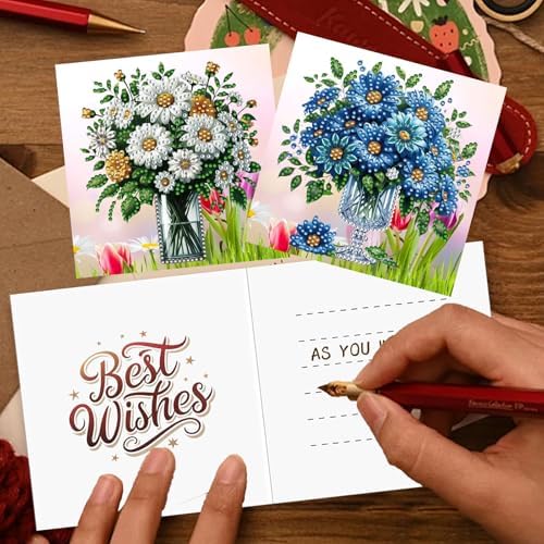 12Pack Flower Diamond Painting Greeting Card Kits DIY 5D Diamond Art with Envelopes & Rhinestones,Christmas Creative Birthday Gifts for Adults, Family, Friends (Christmas Decorations Flower) - Image 6