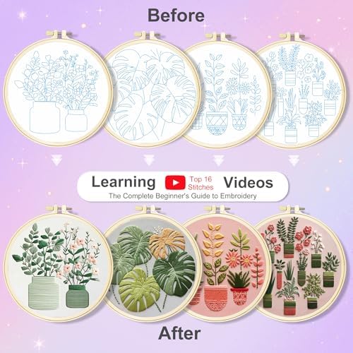 Huacan Embroidery Kit for Adults Beginners with 4 Hoops & Gift Box - Image 3