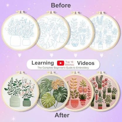 Huacan Embroidery Kit for Adults Beginners with 4 Hoops & Gift Box - Image 3