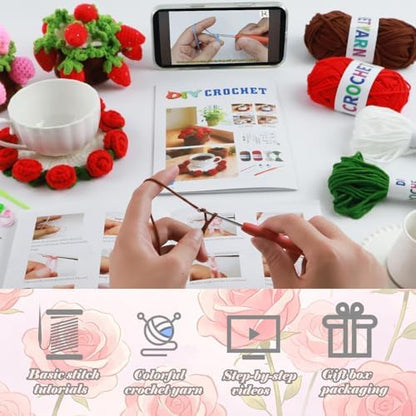 Yarniss Rose Flower Coaster Crochet Kit + Video Guide, Beginner Set - Image 6