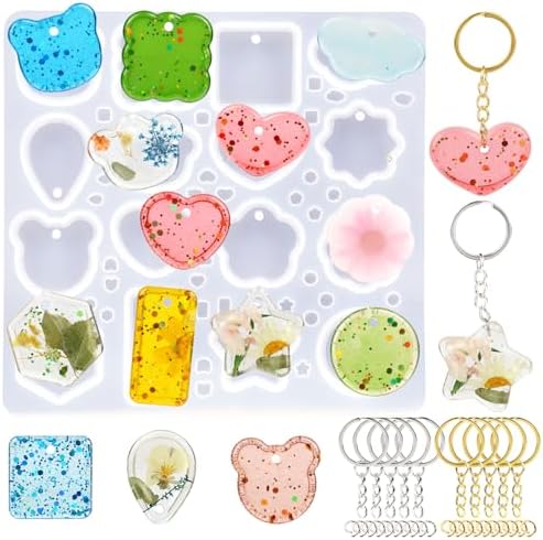 Keychain Silicone Mold, Keychain Resin Mold with Key Ring Accessory, Epoxy Resin Jewelry Molds for DIY Keychains, Necklace, Pendant by KINYFY
