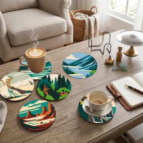 8 Pack Mountain Paint by Numbers Kits Coasters with Holder Cork Pads - Image 3