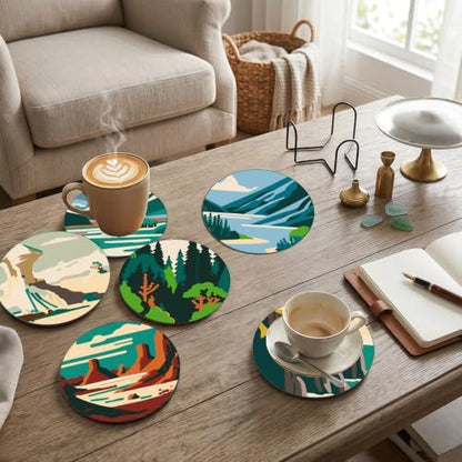 8 Pack Mountain Paint by Numbers Kits Coasters with Holder Cork Pads - Image 3