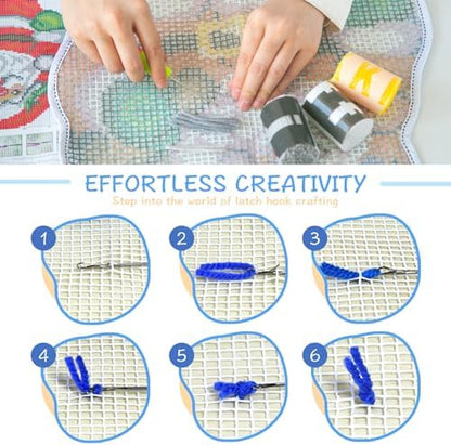 Latch Hook Rug Kits, 3D Printed Canvas Christmas Santa Decor Crochet Tapis Needle for Carpet for Crafts 20.4" X 15.0",Santa Claus - Image 4