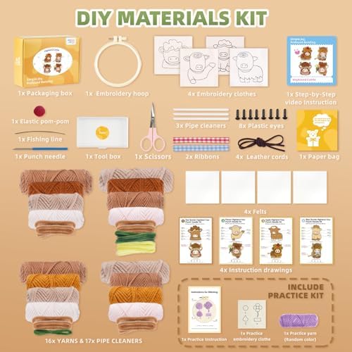Punch Needle kit-4,Embroidery kit for Beginners,Punch Needle Kits Adults Beginner,Needles, Curved Scissors, a Tool Storage Box, Yarn, Easy-to-Follow Instructions, and Tutorial Videos(4 Highland Cow) - Image 3