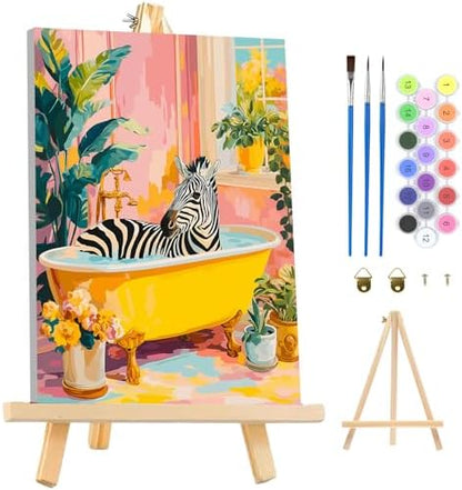 MAXBYE Framed Paint by Numbers Kit for Adults, Zebra in Bathtub Canvas Painting by Number with Wooden Easel, DIY Acrylic Craft Art Kits with Tools for Beginners Gift Home Wall Decor 10×14 in by MAXBYE