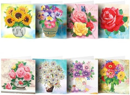 8PCS Vase DIY Greeting Card Kits with Envelopes Diamond Art Greeting Cards Diamond Art Cards Kits for Adults DIY Crafts Family Friend Gifts by Unknown