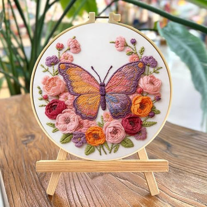 FRANDEK DIY Rose Butterfly Stamped Embroidery Kit with Hoop for Adults - Image 2