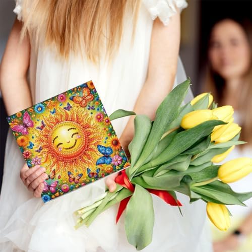 jinglinhh 6pcs Sun Butterfly Daisy Flowers Diamond Art Painting Greeting Cards with Envelopes, DIY Card Making Kits for Adults, Diamond Art Postcards Christmas Cards Craft Gifts - Image 7