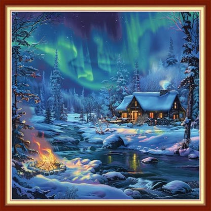 Joyhoor Cross Stitch Kits for Beginners Stamped Cross-Stitch Supplies Needlework preprint Embroidery Kits for Adults DIY Needlepoint Kits Embroidery Patterns 11CT-Winter Snow Scenery 18x18 inchs by JoyhoorCrossStitchKits