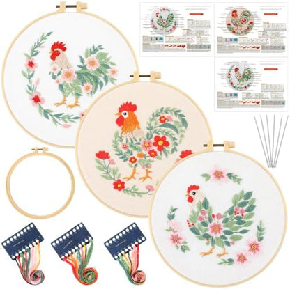 Mindsoft 3 Set Needlepoint Kit for Beginners with Hoop,Flower Rooster by Mindsoft