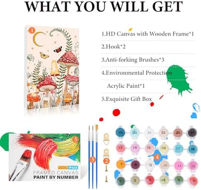 Fountor Framed Paint by Numbers Kit for Adults Beginner & Kids Ages 8-12, Moon Mushroom Forest Paint by Number with Frame, Easy Acrylic Butterfly Painting by Numbers Kit on Canvas 8x12 inch - Image 5