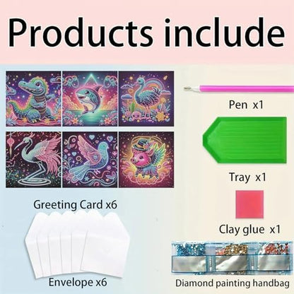 C'eitura 6Pcs Cute Animal DIY Diamond Art Painting Greeting Cards Kit | Adorable Kawaii Theme Thank You Birthday Cards | All Occasion Blank Note Cards for Kids & Adults - Image 3