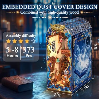 Book Nook Kit, DIY Miniature House 3D Wooden Puzzle with LED Light, Fantasy Bookstore Bookshelf Decor for Adults, Teens & Beginners, Gift for Book Lovers - Image 3