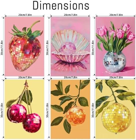 Clendo 6P Disco Ball Paint by Numbers Kit for Adults, DIY Fruit Adult's Paint by Numbers on Canvas, Easy Acrylic Watercolor Oil Painting by Number Without Frame(8x12 in) - Image 2