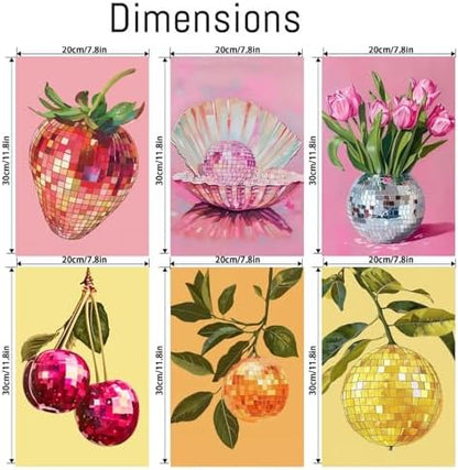 Clendo 6P Disco Ball Paint by Numbers Kit for Adults, DIY Fruit Adult's Paint by Numbers on Canvas, Easy Acrylic Watercolor Oil Painting by Number Without Frame(8x12 in) - Image 2
