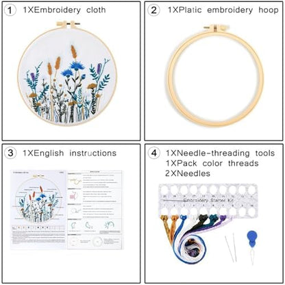 Crafmanoe Flower Embroidery Kits for Beginners Adults, Hand DIY Embroidery Starter Kits, Floral Stamped Cross Stitch Kits for Beginners Adults Craft Kits for Women, Embroidery Hoops, Fabric and Thread - Image 5